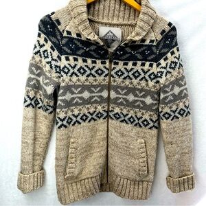 Vtg Beaver Canoe Fair Isle Wool Blend Cardigan Sweater Men XS/Women Med Outdoor